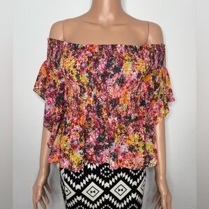 Bebe Floral Off-Shoulder Smocked Top